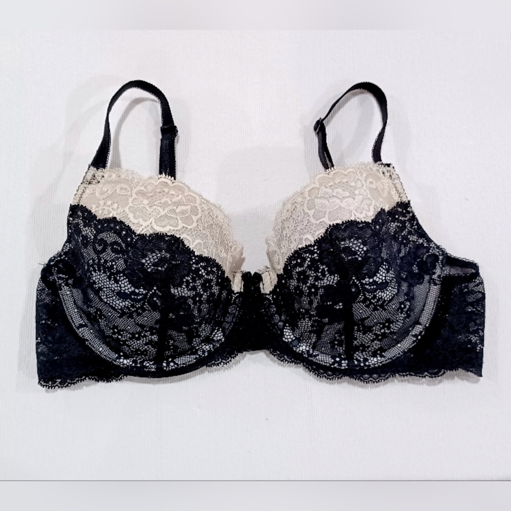 Victoria's Secret Lace Underwire Bra - Black and Cream, Size 34D